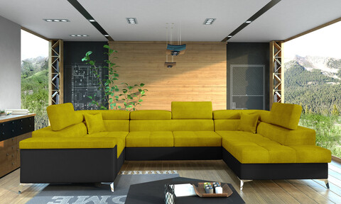 Coltar extensibil dreapta 6 locuri ELTAP, Th-01, Thiago, 342x208x88 cm, lemn/poliester, galben/negru