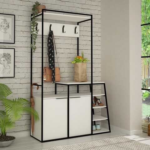 Cuier de perete, Decortie, Pall, 116x180x38 cm, Alb negru Decortie