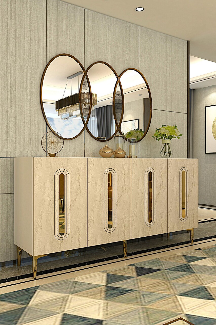 Consola, Hanah Home, Rany 150, 150x75x32 cm, White / Travertine / Gold - view 2