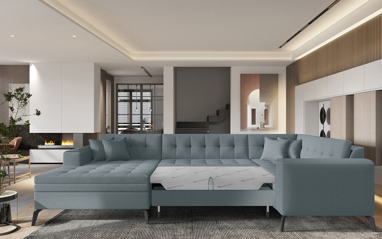Coltar extensibil stanga 5 locuri ELTAP, MON-LT-100SA, Montez, 340x180x93 cm, lemn/poliester, albastru - view 2