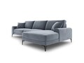Coltar dreapta, Madara, Mazzini Sofas, 5 locuri, black legs, 254x182x90 cm, catifea, albastru deschis