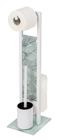 Suport hartie igienica si perie toaleta, Wenko, Samoa, 18 x 70 x 23 cm, inox/sticla temperata/polipropilena, alb
