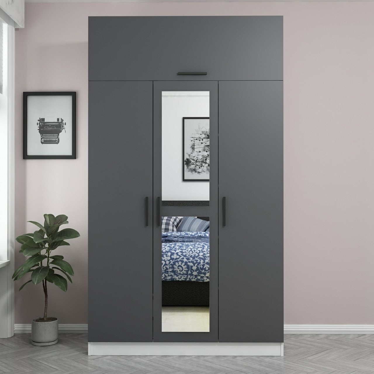 Dulap pentru haine, Minerva, Minar 235, 135x235x52 cm, PAL, Antracit/Alb - 1 | YEO