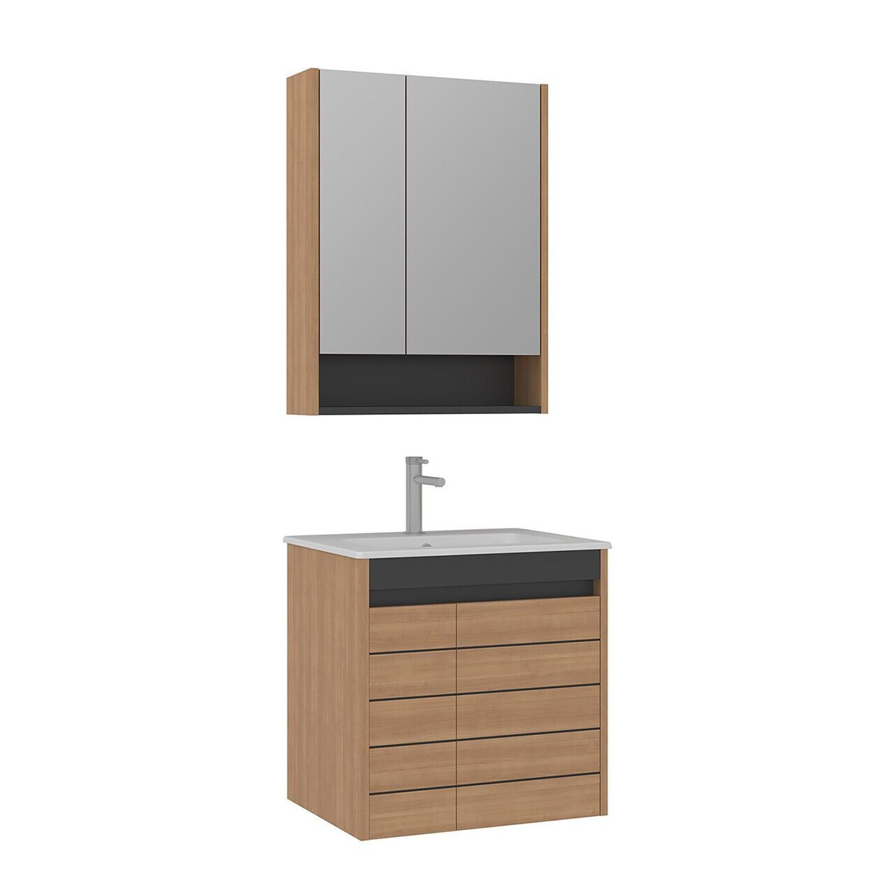 Set Dulap de Baie cu Chiuvetă și Oglindă (2 Piese), Hanah Home, Ricato 60, Stejar — imaginea 4