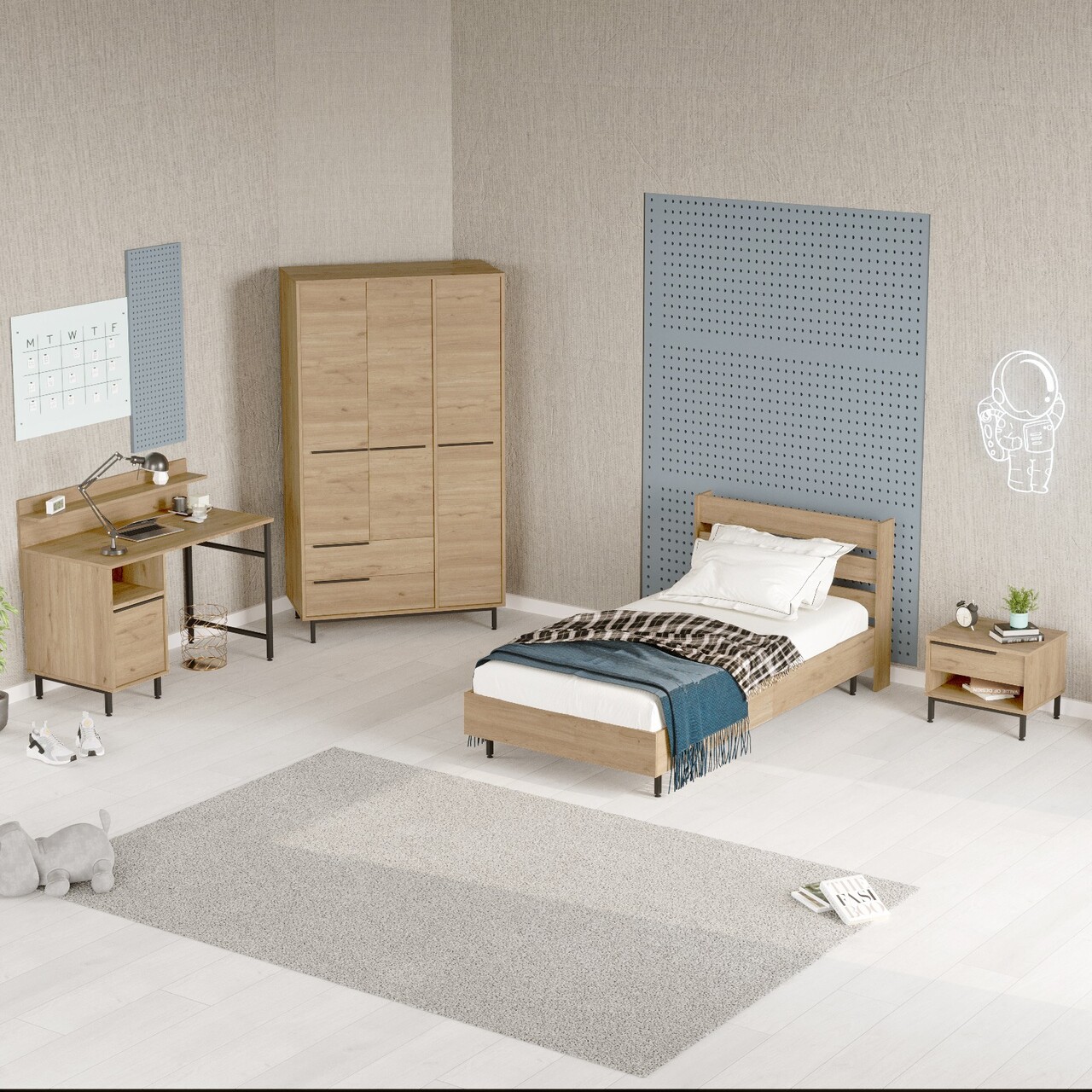 Set dormitor pentru copii, Locelso, ON24-S, Stejar - 1 | YEO