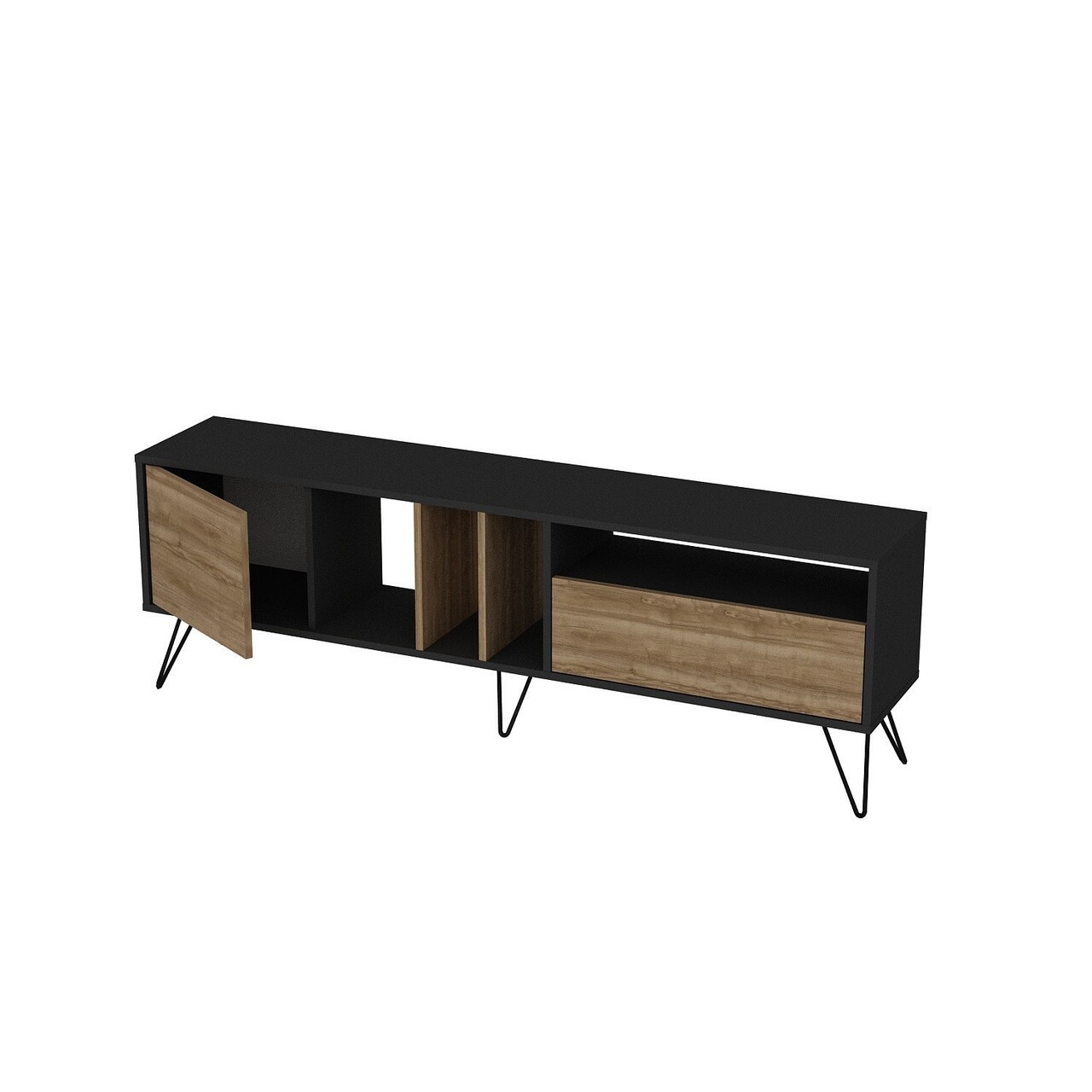 Comoda TV Mistico Walnut, Zena Home, 180x35.5x58.7 Cm, Maro/negru