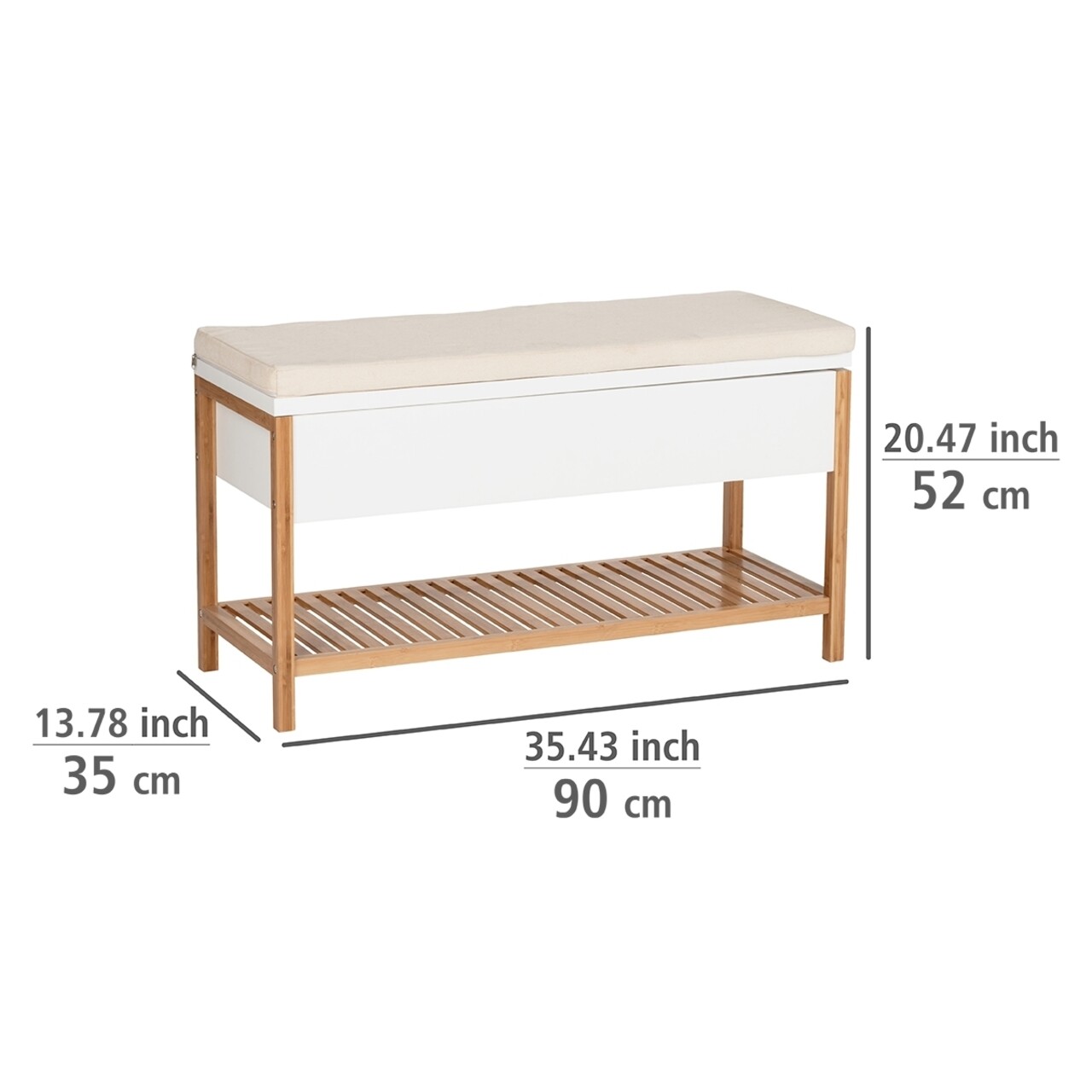 Bancheta cu spatiu depozitare incaltaminte, Wenko, Finja, bambus, alb/natur - 1 | YEO