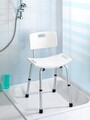 Scaunel pentru baie Secura, Wenko, 49x54x68.5-85.5 cm, aluminiu/plastic/cauciuc, alb/gri
