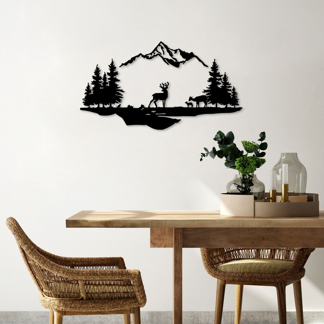 Decoratiune de perete, Deer And Landscape, Dimensiune: 38 x 11 cm (1 bucată), Negru - view 3