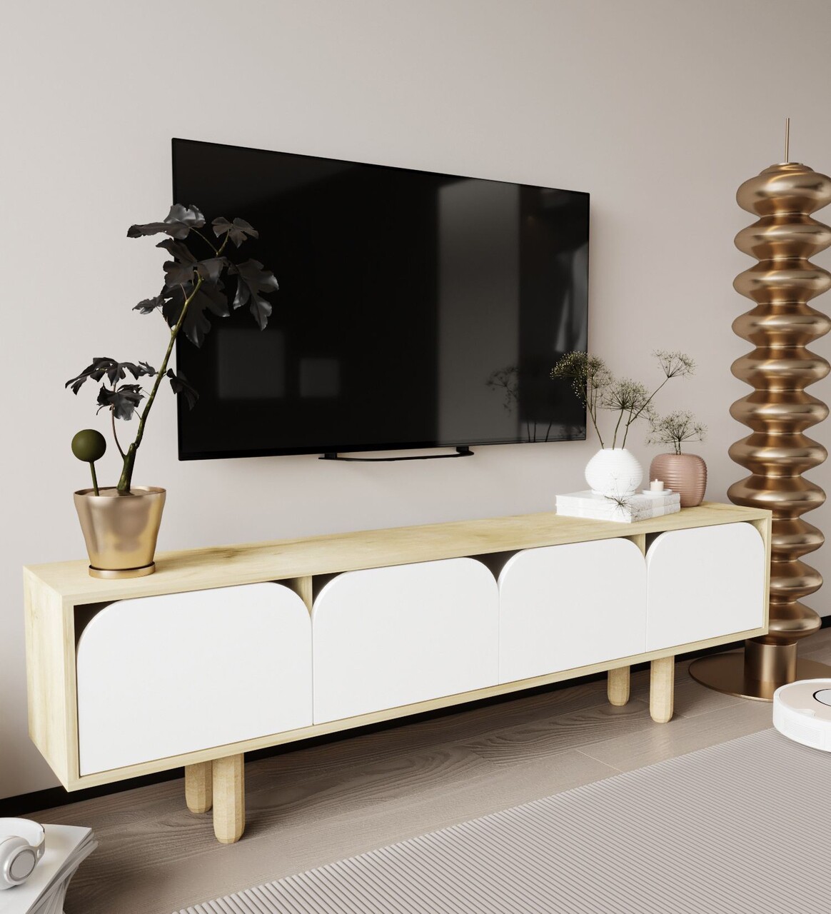 Comoda TV, Hanah Home, Lazio, 180x48x29.8 cm, PAL, Stejar Safir / Alb - imagine 2