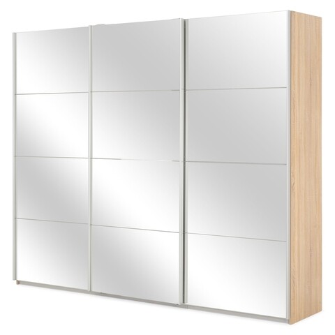 Dulap inalt cu 3 usi culisante, Mira, 271 x 62 x 229 cm, pal/oglinda, sonoma