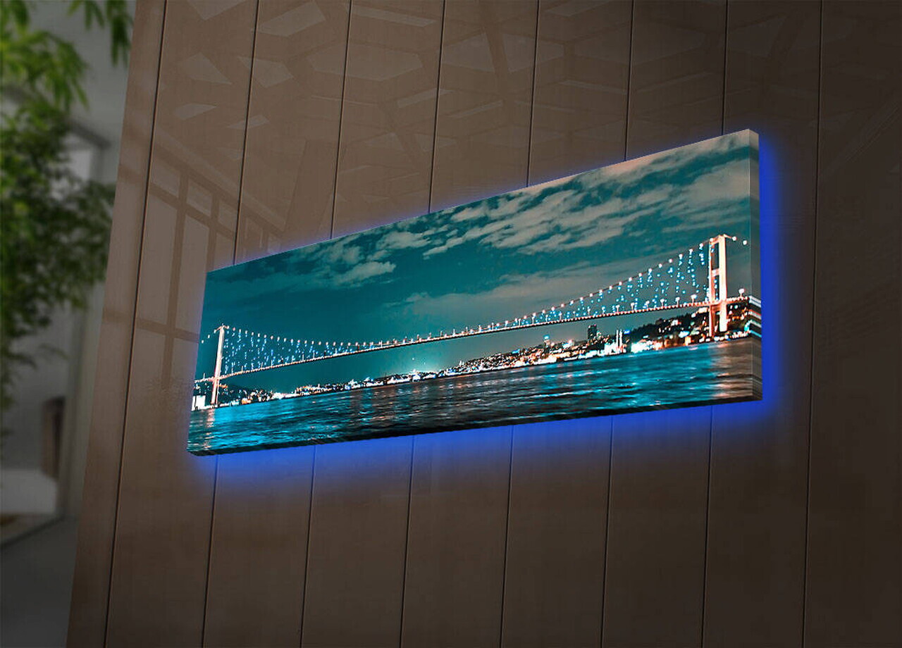 Tablou decorativ cu lumina LED, 3090DACT-16, PÂNZĂ DIN PIELE ÎNTOARSĂ, 30 x 90 cm, Multicolor — imaginea 3