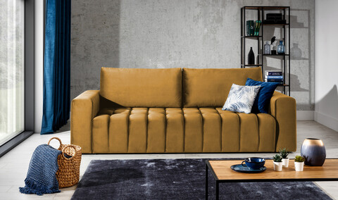 Canapea extensibila 3 locuri ELTAP, Laz04, Lazaro, 247x97x92 cm, lemn/poliester, mustar