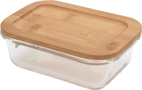 Caserola din sticla cu capac din bambus, 14.5x10x5.5 cm, 370 ml
