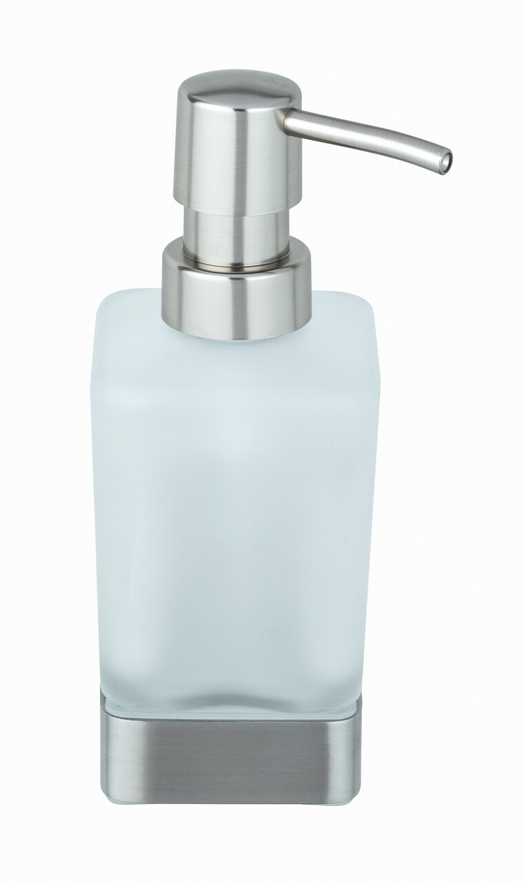 Dozator sapun lichis cu suport, Wenko, Turbo-Loc, Genova Matt, 6.2 x 19.7 x 9 cm, inox/sticla - 1 | YEO