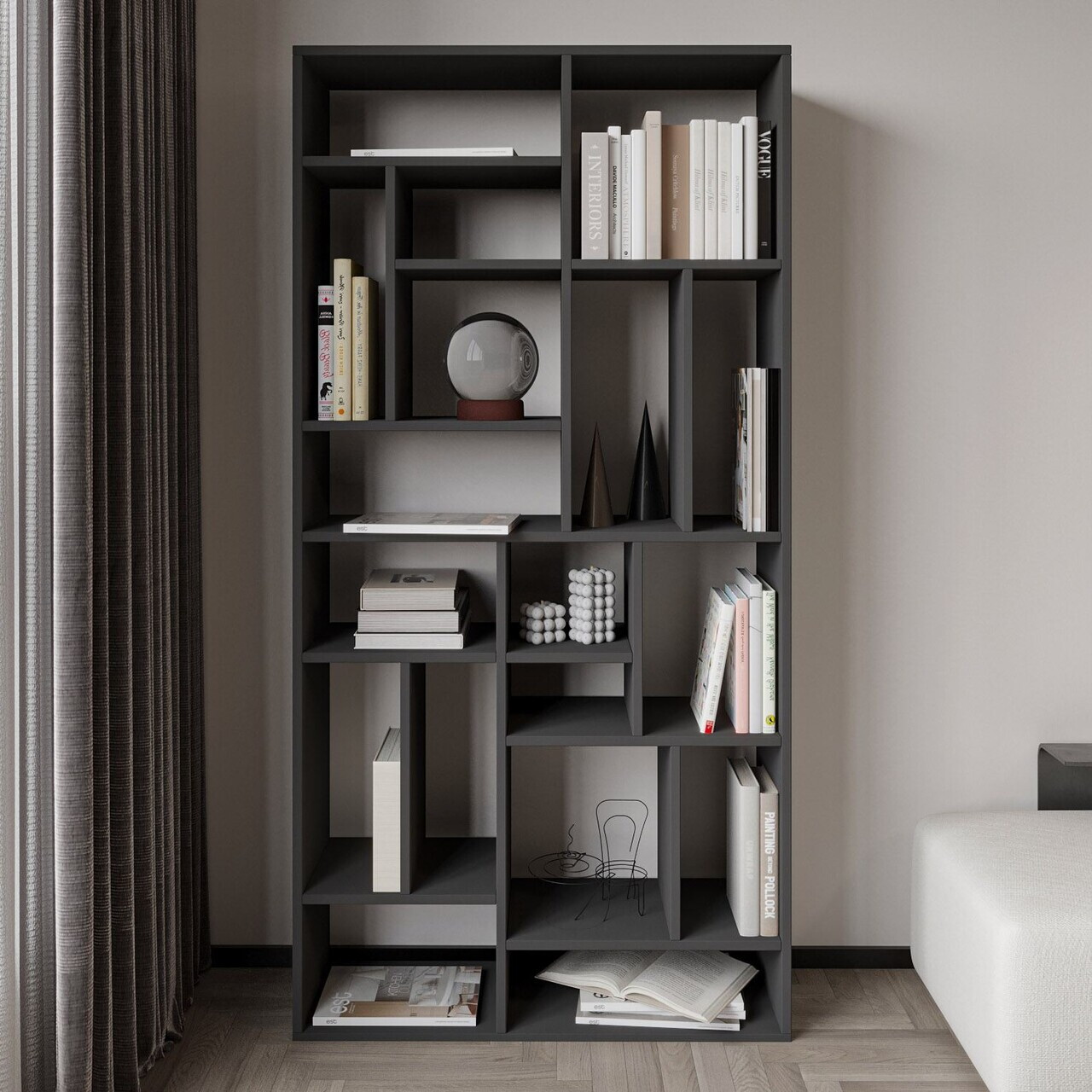 Corp biblioteca Hanah Home Nicola 90x180x30 cm PAL Antracit