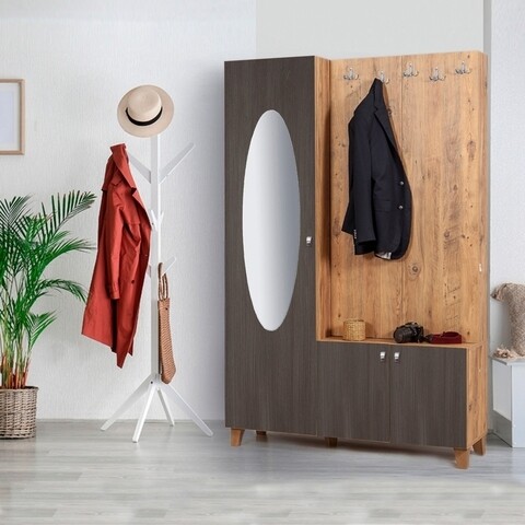 Dulap cu pantofar, cuier si oglinda sihirli atlantic anthracite, vella, 125x36x196 cm