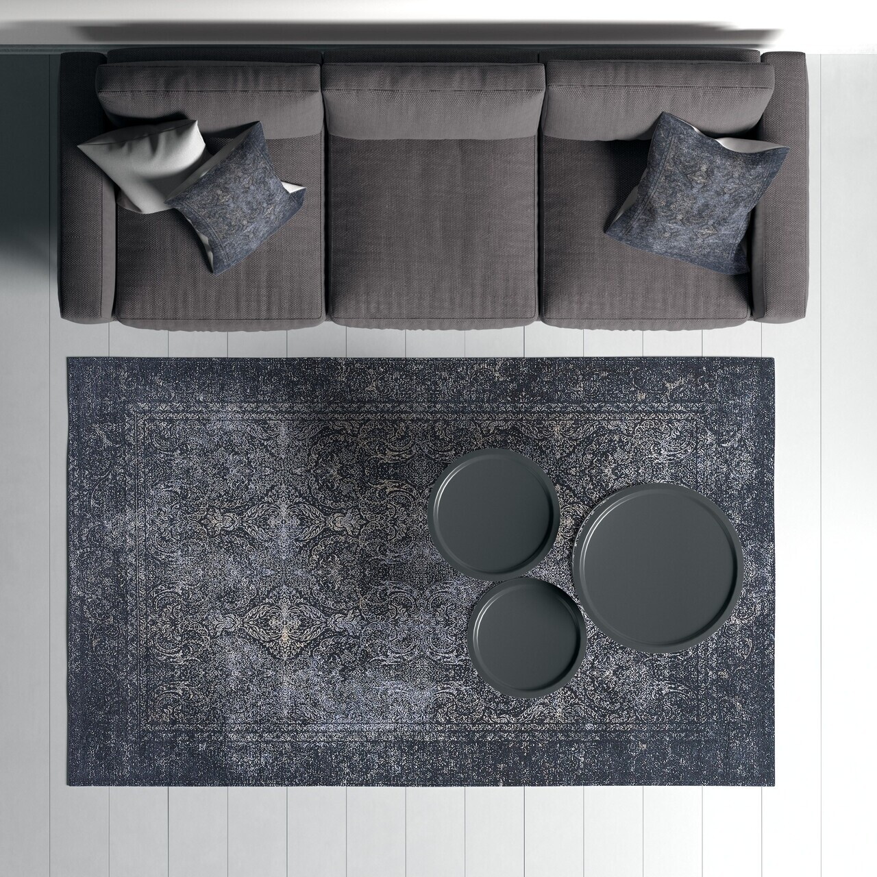 Covor, Woopamuk336, 100x200 cm, Bumbac/Poliester, Albastru navy - view 2