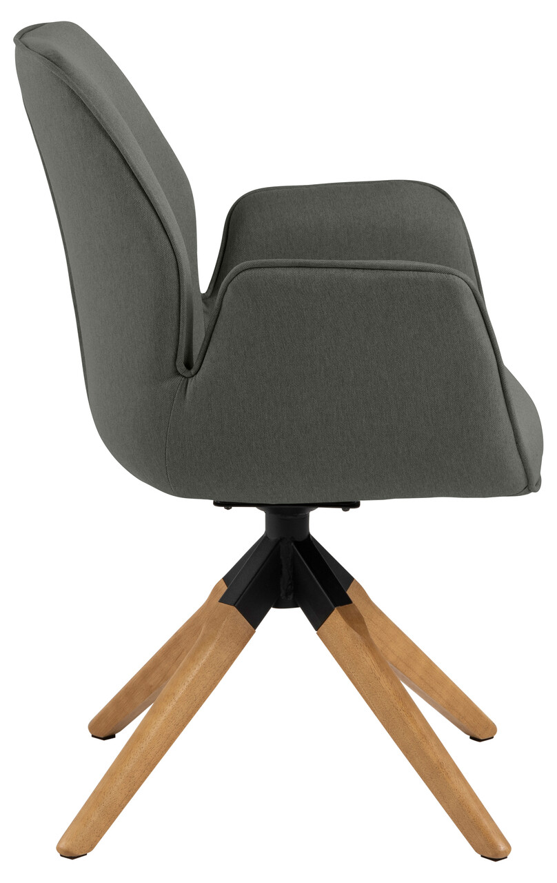 Scaun Aura, Actona, 60.5x58.5x91 cm, rotativ, poliester/lemn de cauciuc, gri inchis/natural - view 9