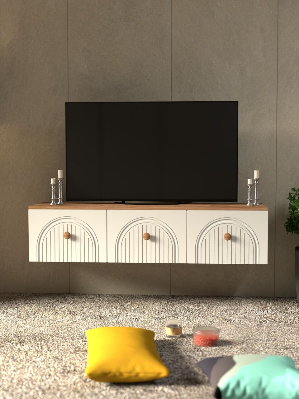 Comoda TV, Hanah Home, Lunera 135, 135x32x35 cm, PAL, Pin Atlantic / Alb - view 2