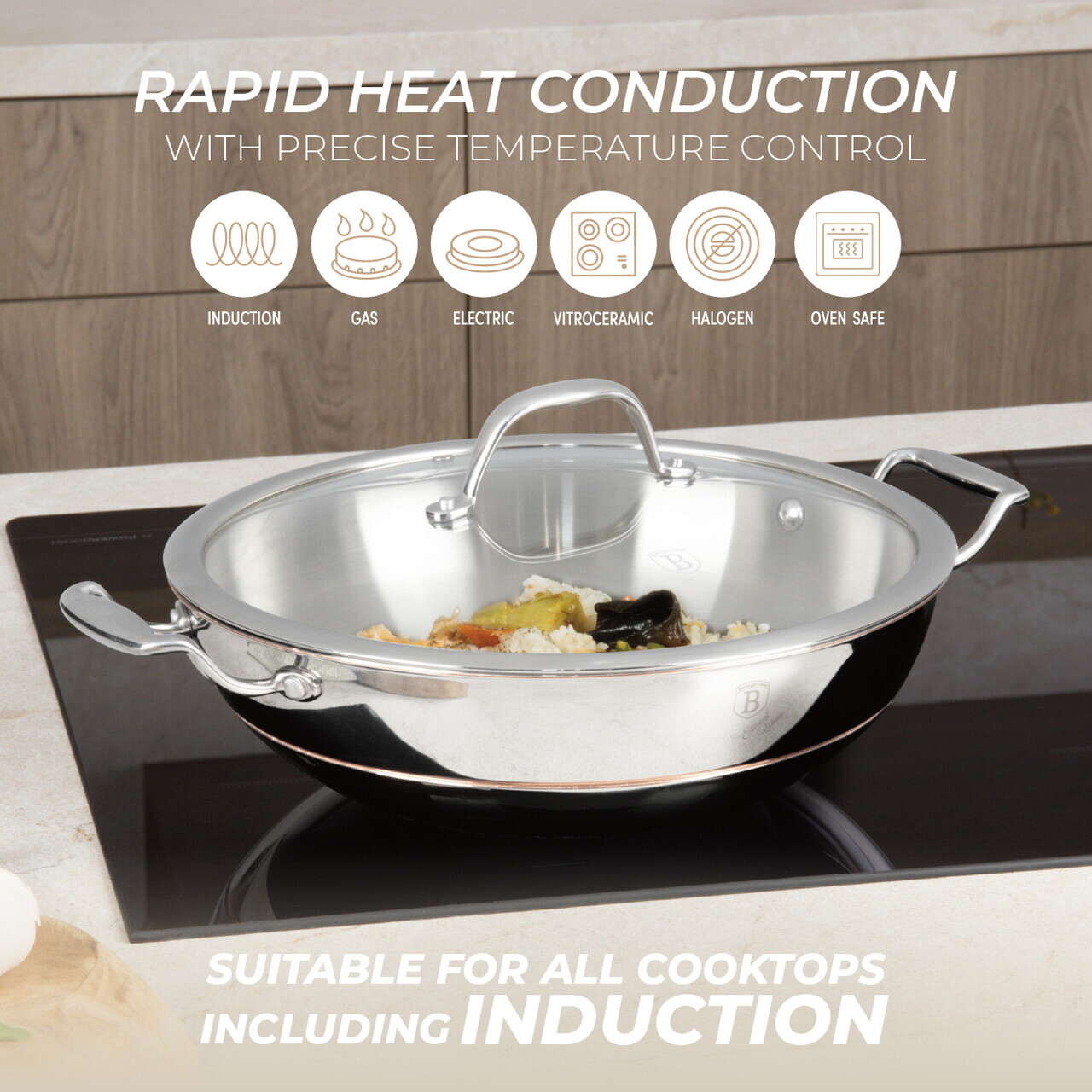 Tigaie Wok cu capac Berlinger Haus, Copper Touch, 28 cm, inox, argintiu - imagine 11