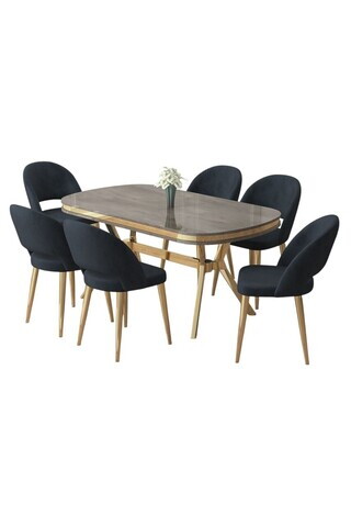 Set masa si scaune (7 piese), Hanah Home, Jita, Antracit / Aur