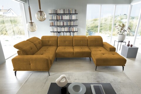 Coltar stanga 6 locuri ELTAP, LT-45LO, Neviro, 350x201x77 cm, lemn/poliester, mustar