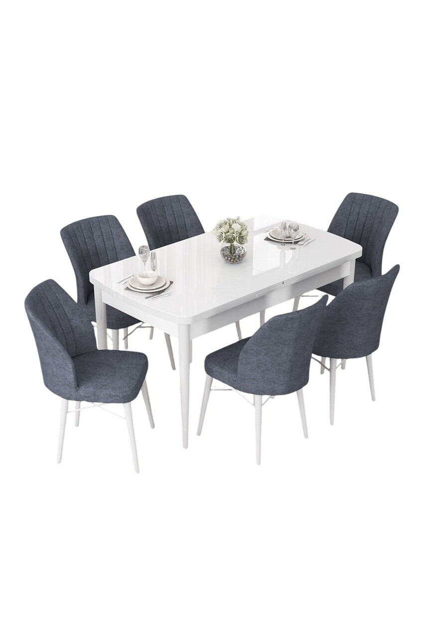 Set masa extensibila si scaune, Hanah Home, Nef, Alb / Fum - view 2