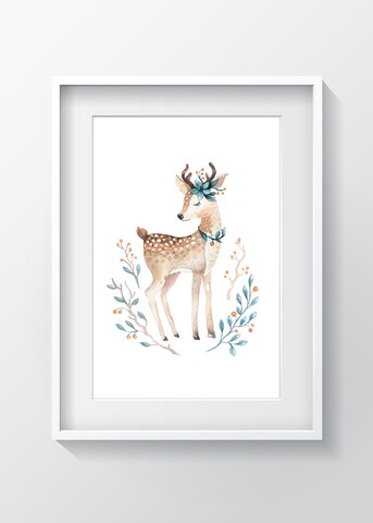 Tablou decorativ deer, oyo kids, 29x24 cm, lemn/mdf, multicolor