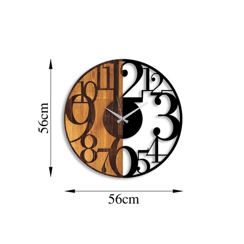 Ceas de perete, Numbers, Lemn/metal, Dimensiune: 56 x 3 x 56 cm, Nuc / Negru