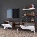Comoda TV cu 2 rafturi de perete A4 - 180, Wren, 150 x 30 x 43.7 cm/50 x 15 x 13 cm, white/walnut
