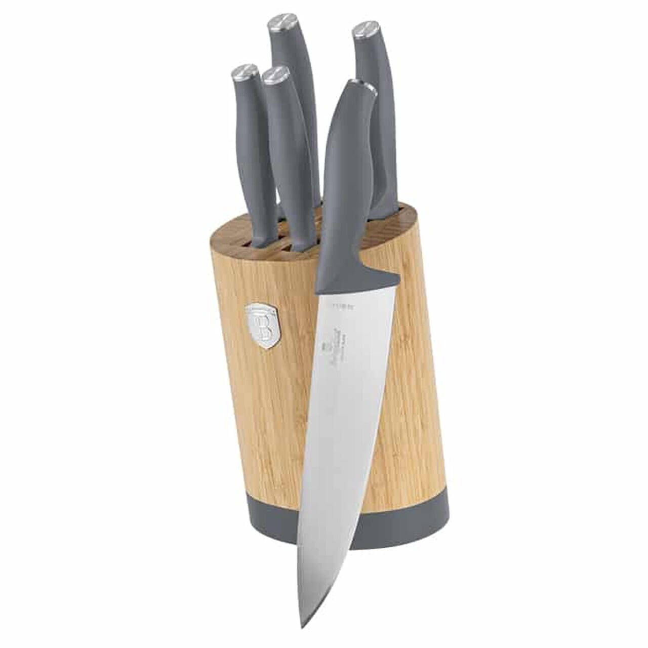 Set 5 cutite cu suport rotund Berlinger Haus, Aspen, inox/bambus, gri mat/natur - imagine 3