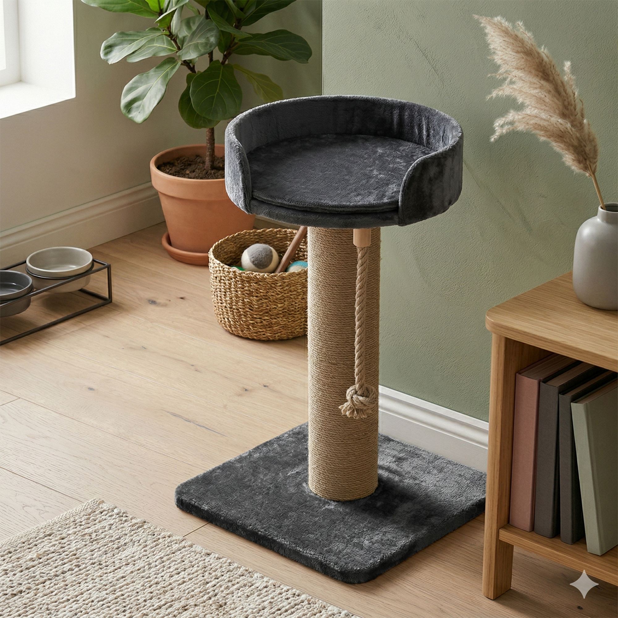 Zgarietor pentru pisici, Paws & Whiskers, Skye, MATERIAL TEXTIL PLUȘ, Gri