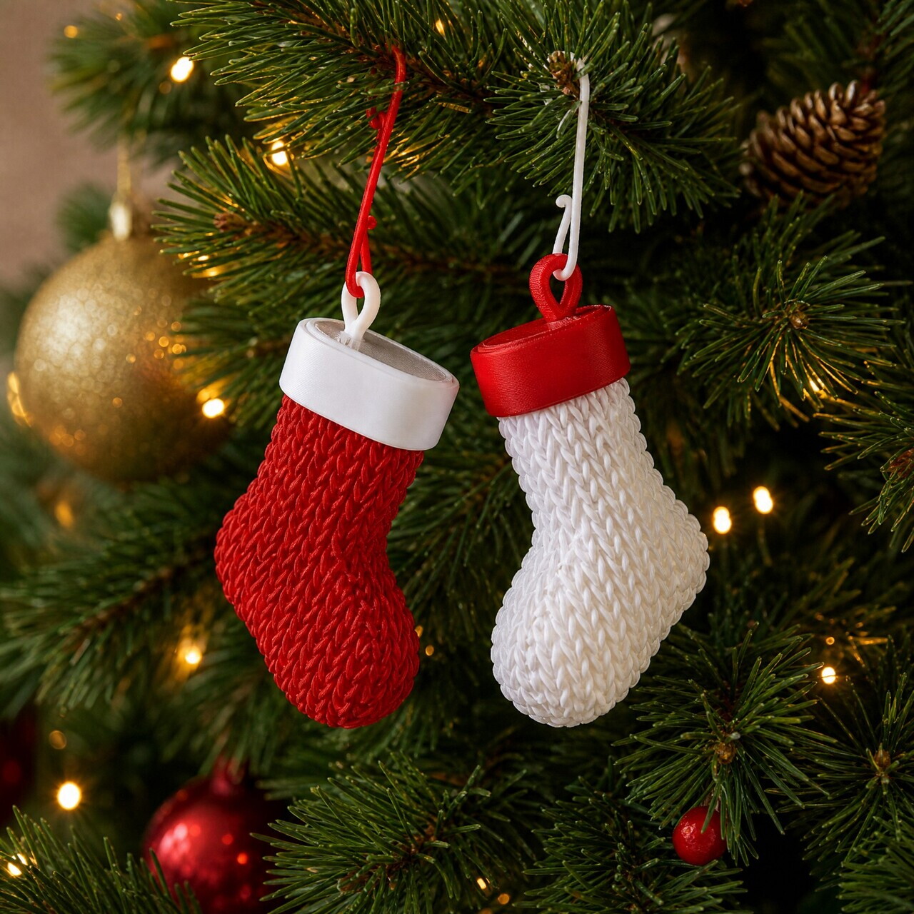 Ornament de brad de Crăciun, Stockings, 6x3x9 cm, Rosu/Alb