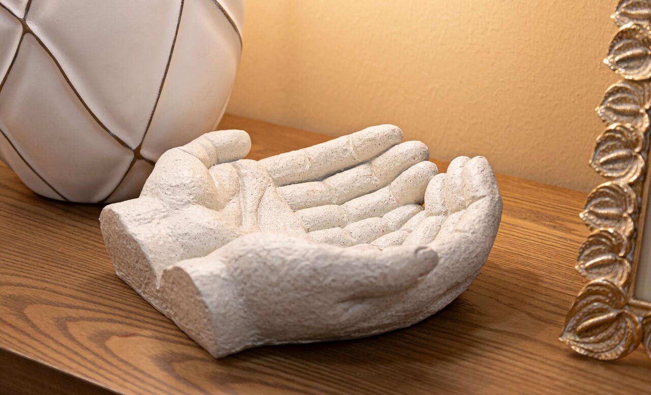 Vas decorativ Hand Tray Stons, Mauro Ferretti, 22.7x20x7.3 cm, polirasina, crem - 2 | YEO
