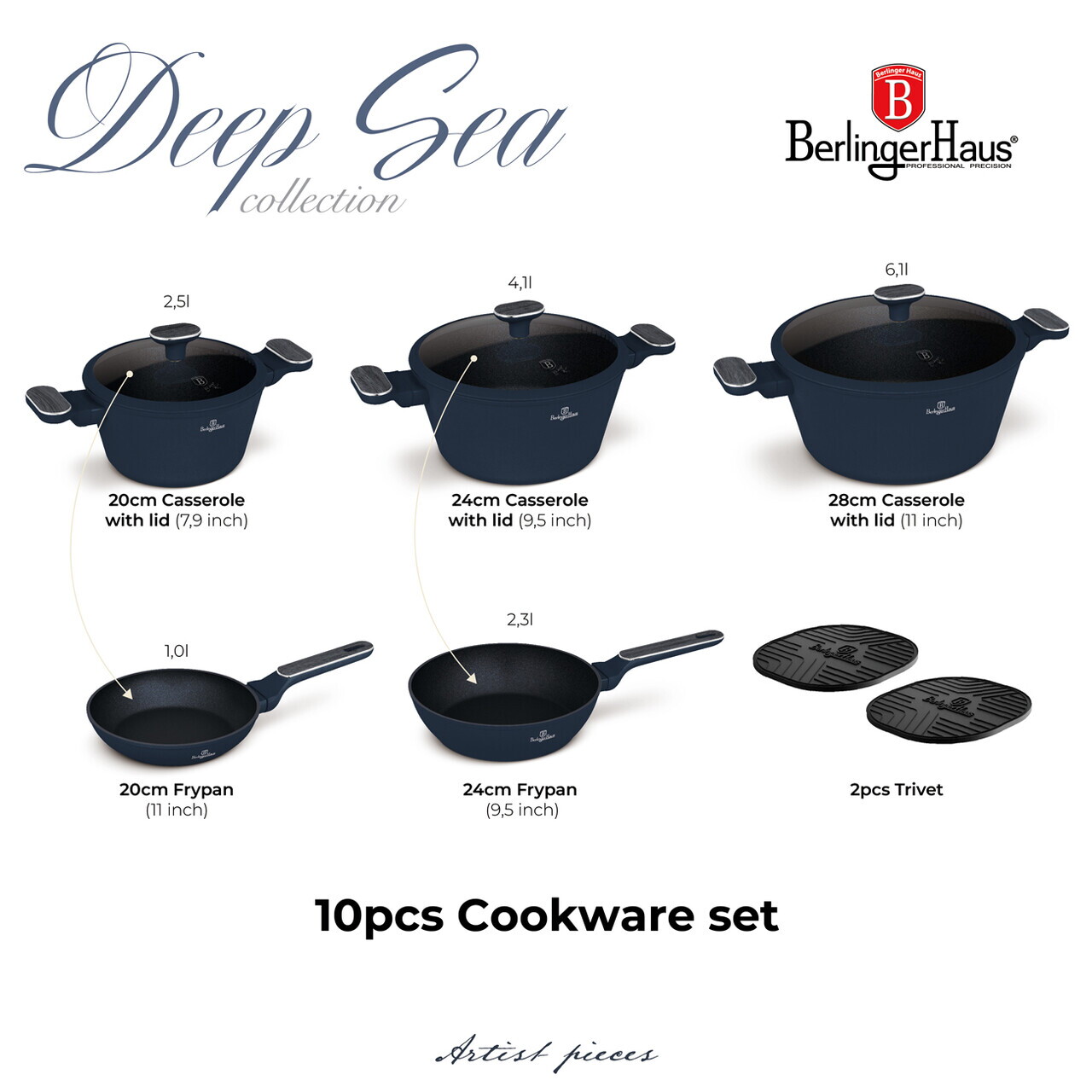 Set pentru gatit Berlinger Haus, Deep Sea, 10 piese, aluminiu forjat, albastru mat/gri - imagine 10