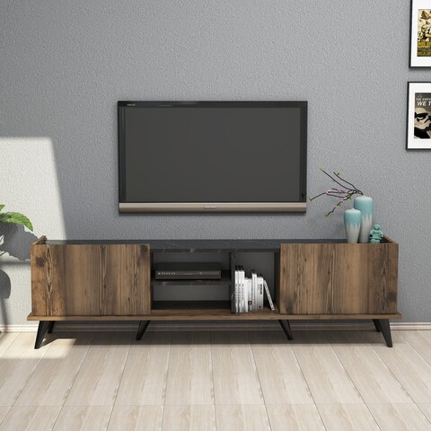 Comoda TV Elegante, Mezza, 180x34x52 cm, maro/negru 180x34x52