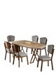 Set masa si scaune (7 piese), Hanah Home, Flori, Pin / Aspect de lemn / Gri