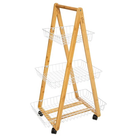 Carucior pentru bucatarie, 5five, 54.5 x 35.5 x 88 cm, bambus, alb 5five