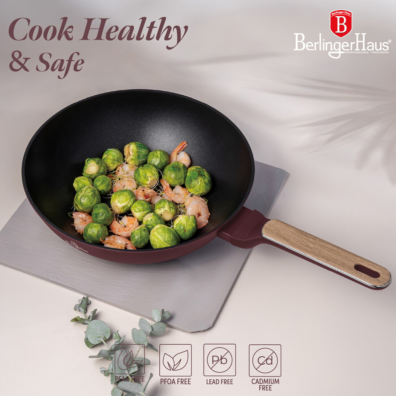 Tigaie Wok Berlinger Haus, Leonardo Nordic, 28 cm, 3.5 L, aluminiu forjat, visiniu mat - imagine 12