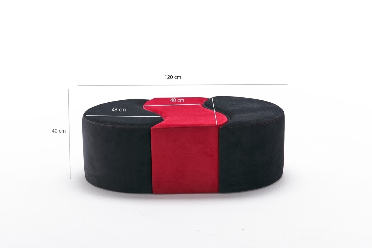 Taburet Alya Puf, Balcab Home, 120x80x40 cm, lemn, negru/rosu