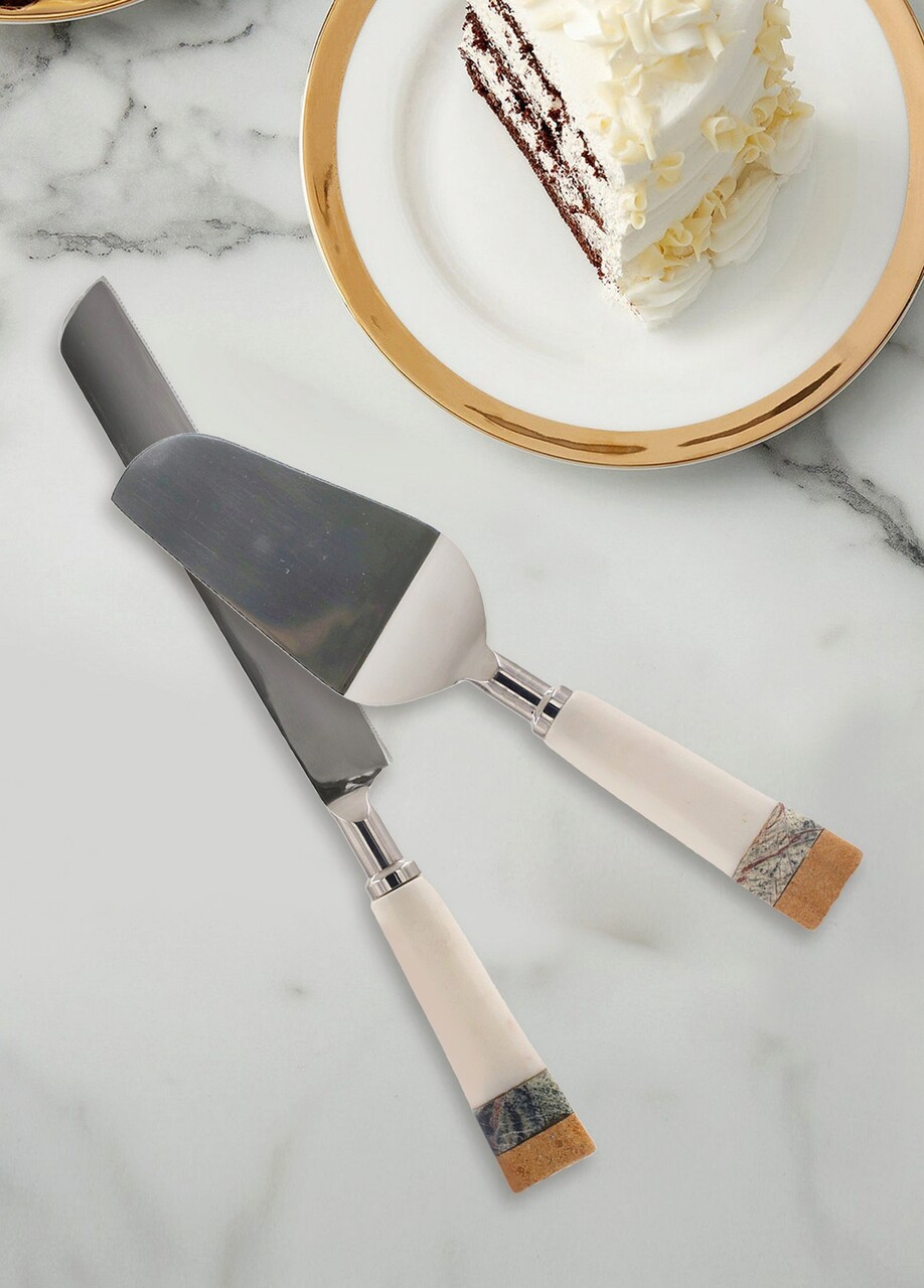 Set platouri servire desert Mia - Kitchenware 280TMA1899 100% MARMURA /  Galben/Alb