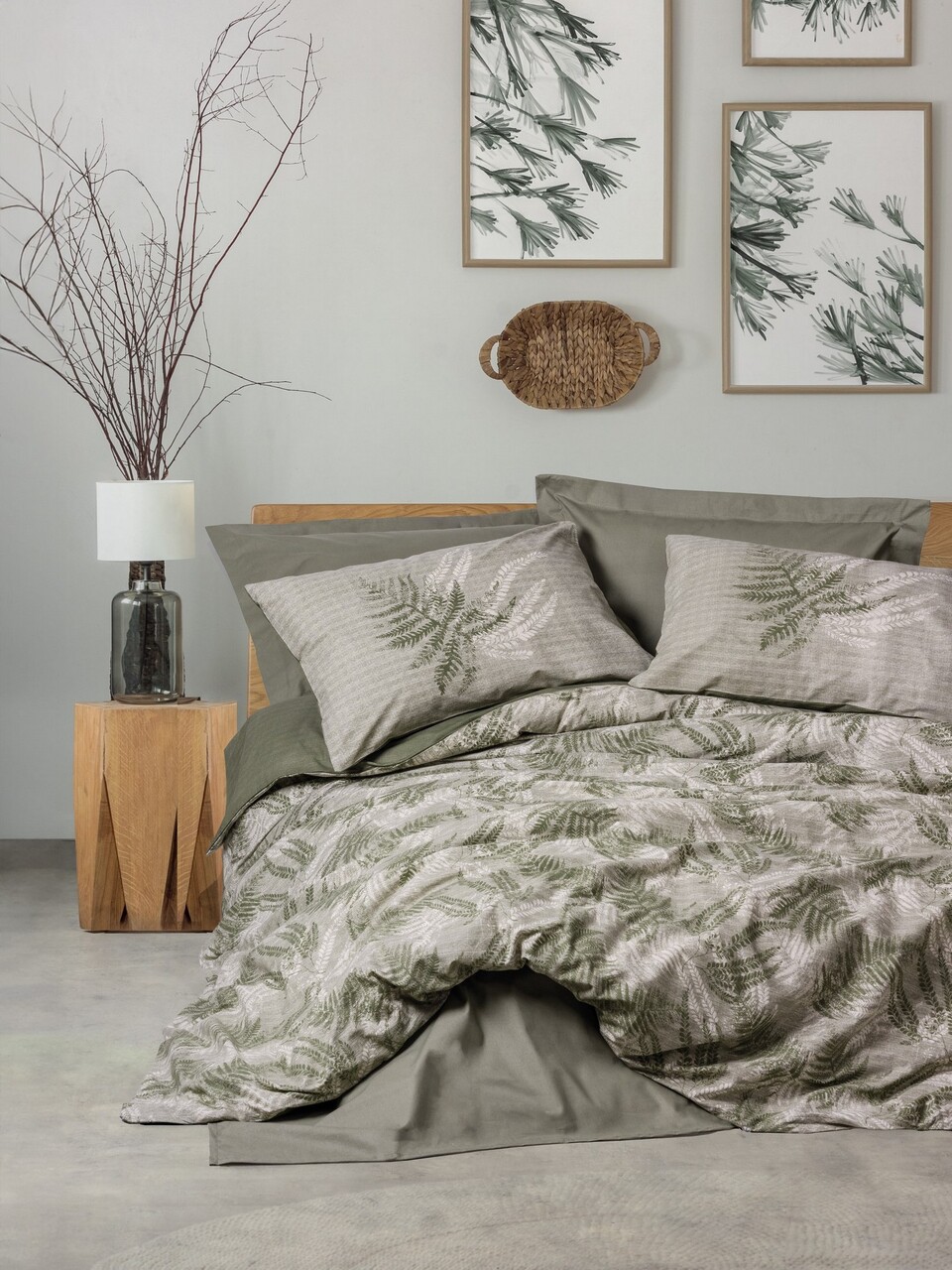 Lenjerie de pat pentru o persoana, Frond - Khaki, Cotton Box, Bumbac Ranforce