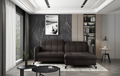 Coltar extensibil dreapta 3 locuri ELTAP, Lore-08, Lorelle, 225x160x105 cm, lemn/poliester, maro inchis