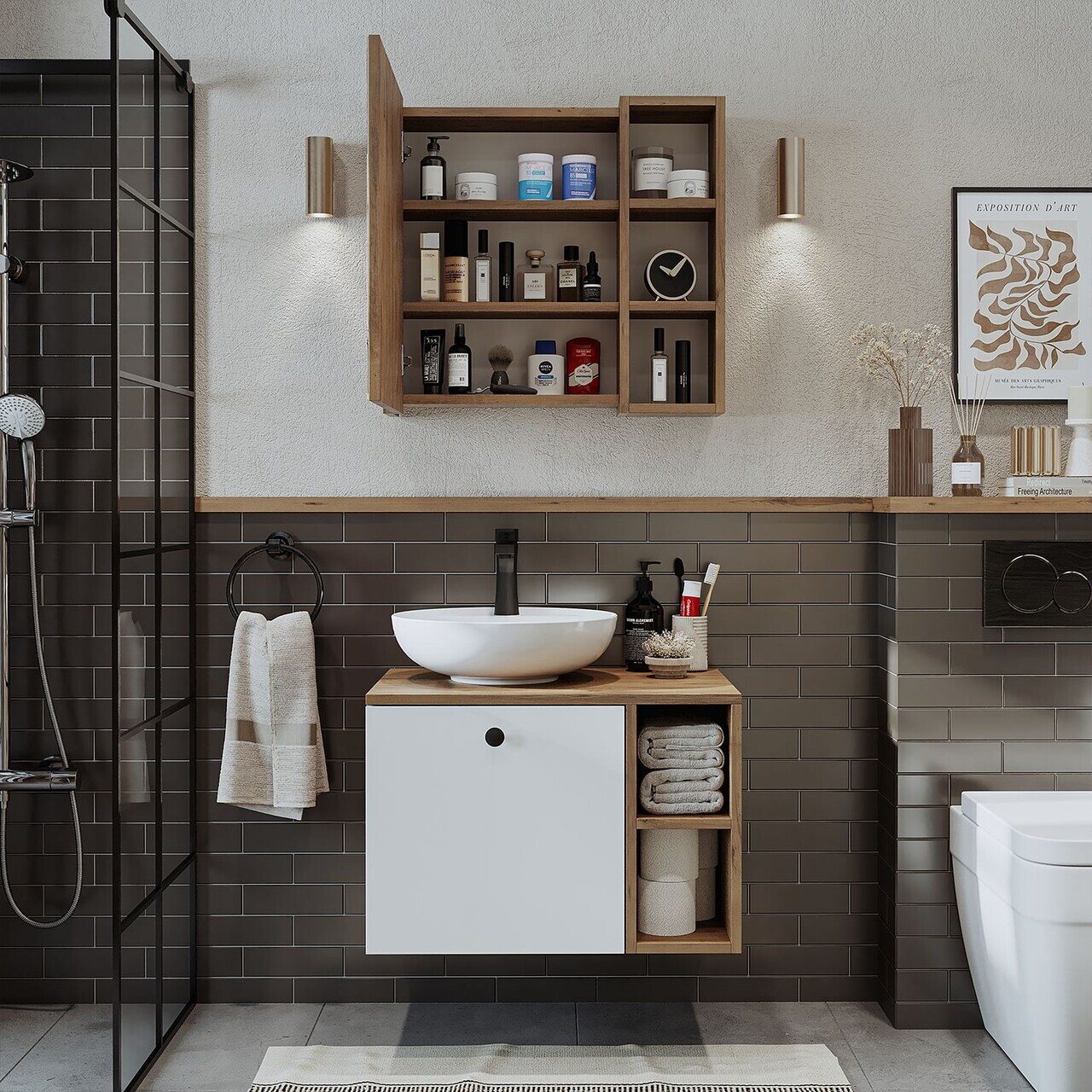 Set Dulap de Baie cu Chiuvetă și Oglindă (2 Piese), Hanah Home, 2476, MDF, Pin Atlantic / Alb — imaginea 4