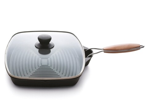 Tigaie grill cu capac, Grigliosa, Excelsa, 35x25 cm, aluminiu turnat non-stick