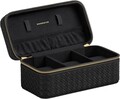 Cutie de voiaj pentru ceasuri Ronne Travel, Songmics, 20x11x9 cm, 3 compartimente, piele ecologica/metal, negru