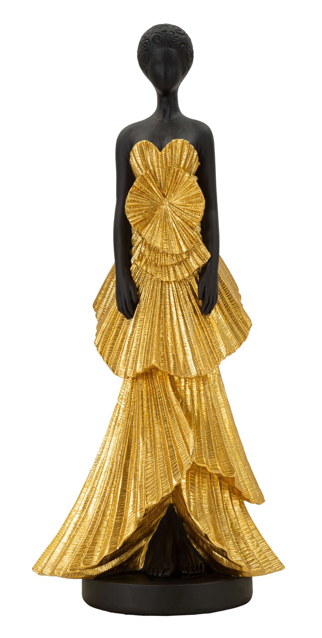 Figurina /sculptura decorativa  Fashion Gold Woman, Mauro Ferretti, 14.5x10x33 cm, polirasina, negru/auriu