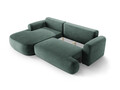 Coltar extensibil stanga 5 locuri, modular, cu lada depozitare, Ella, Micadoni Home, 271x174x94 cm, catifea, petrol