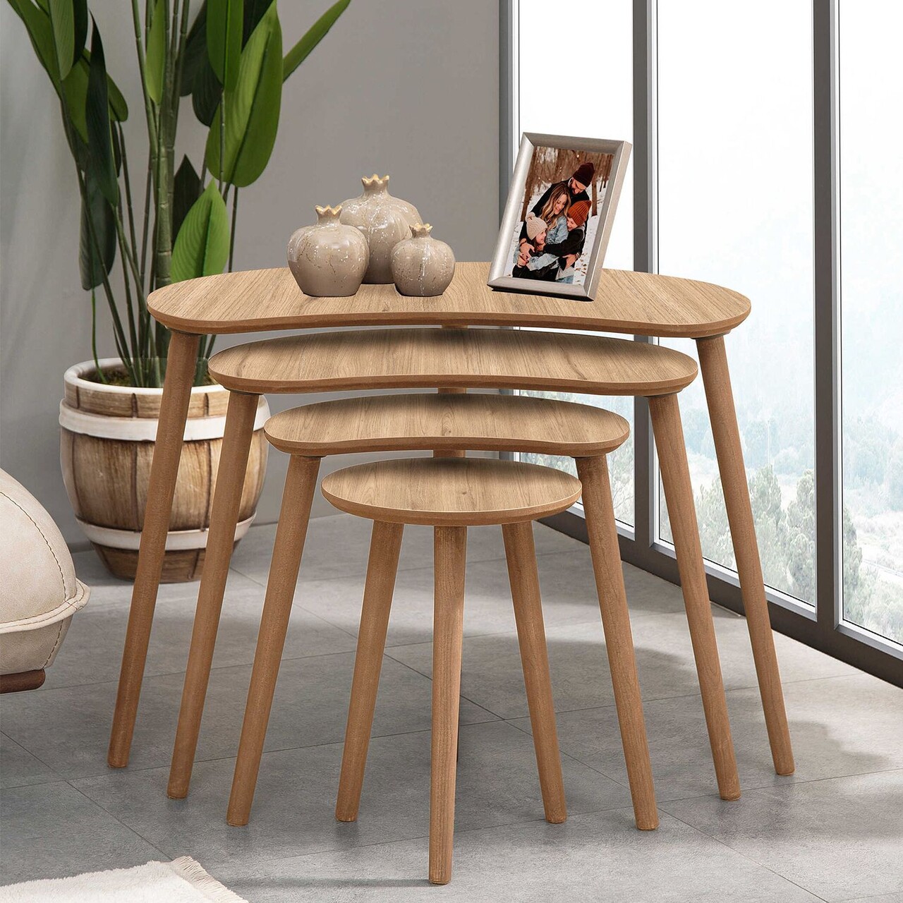Set masute Nesting 4 piese, Hanah Home, Moon, Stejar - imagine 2